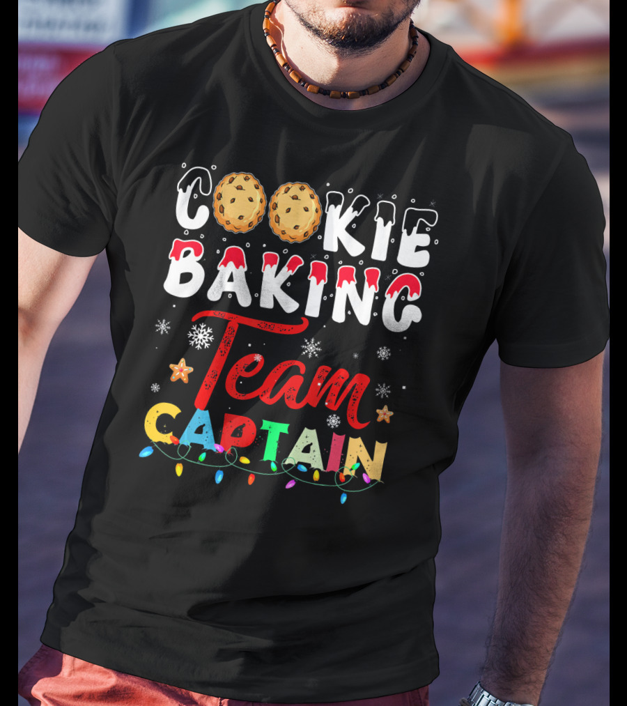 Christmas Cookie Baking Team Captain Holiday Lights Snowflakes Decor T-Shirt