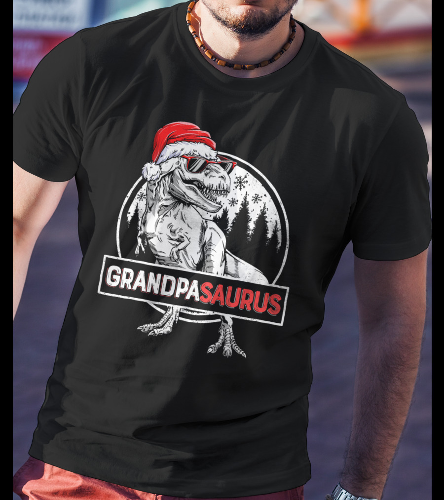 Grandpasaurus Dinosaur Santa Hat Christmas Tree T-Shirt