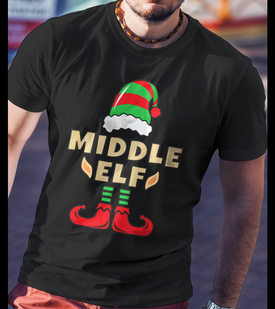 Middle Child Elf Christmas Costume Hat And Shoes T-Shirt