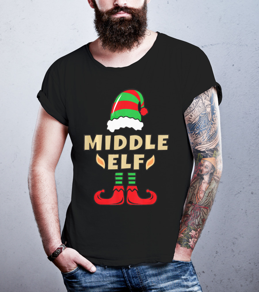 Middle Child Elf Christmas Costume Hat And Shoes T-Shirt