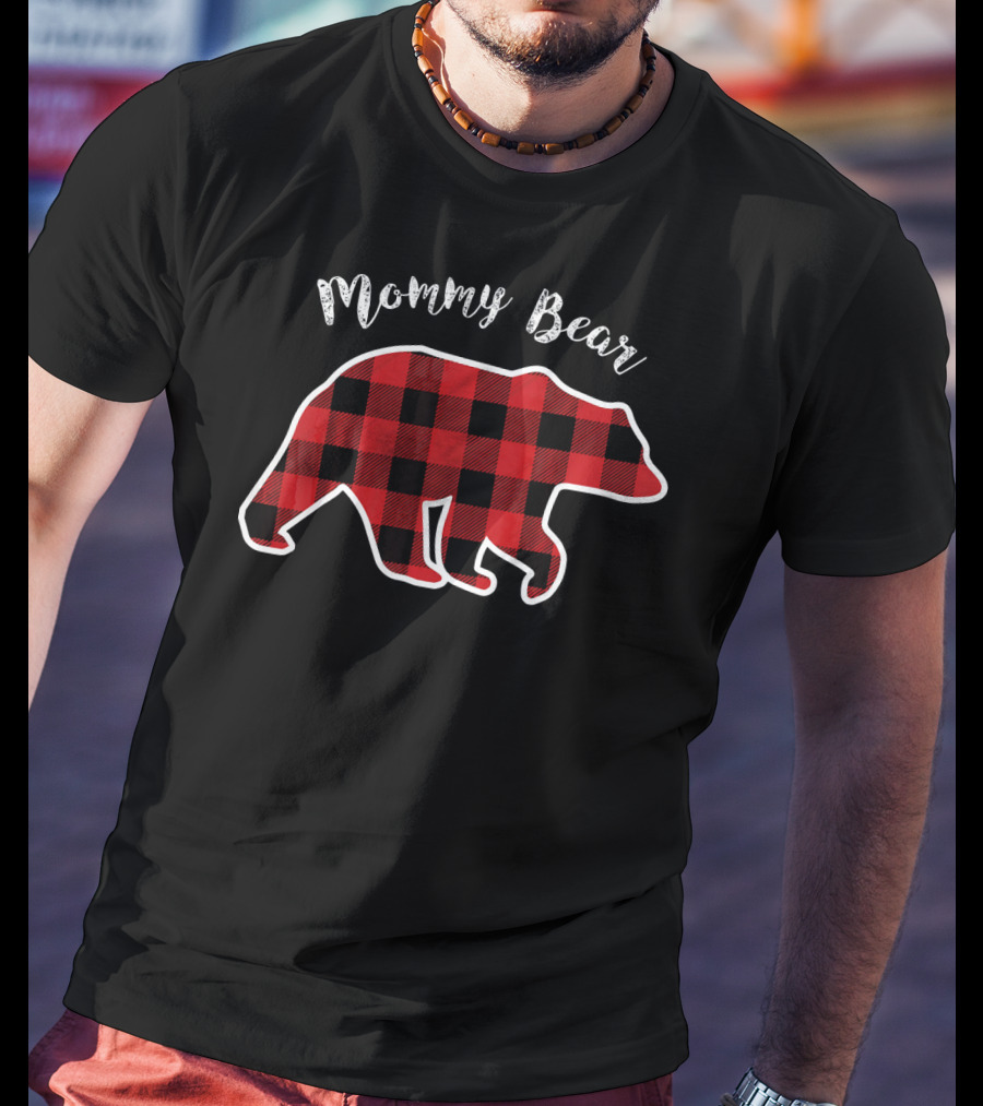 Mommy Bear Red Plaid Buffalo Check T-Shirt