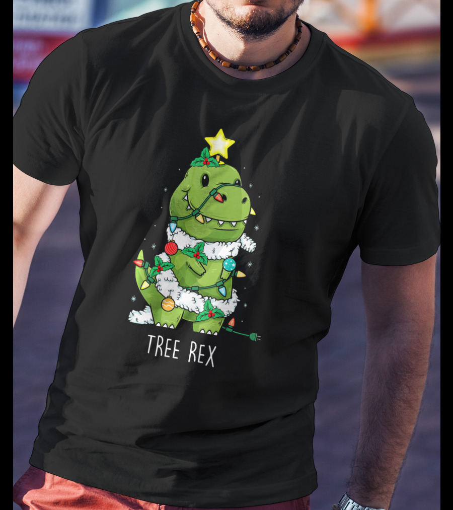 Tree Rex Christmas Lights Dinosaur Star Ornaments T-Shirt