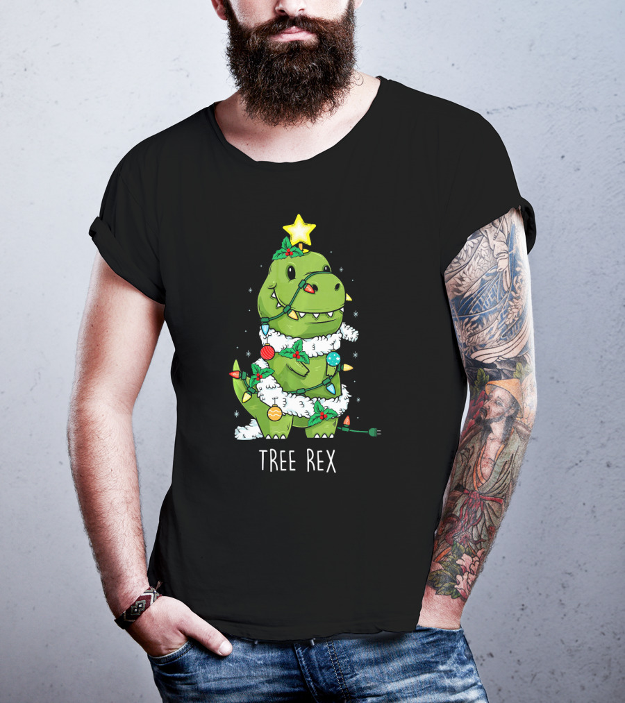 Tree Rex Christmas Lights Dinosaur Star Ornaments T-Shirt