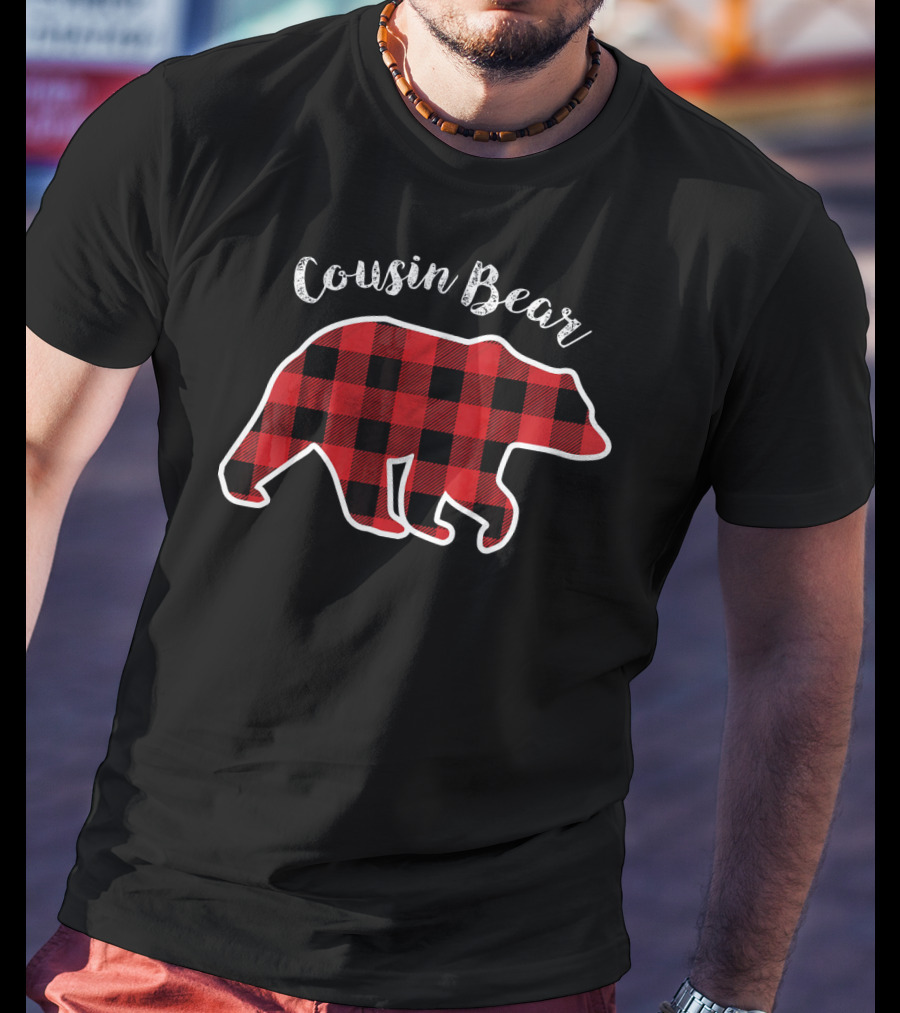 Cousin Bear Red Plaid Kids T-Shirt