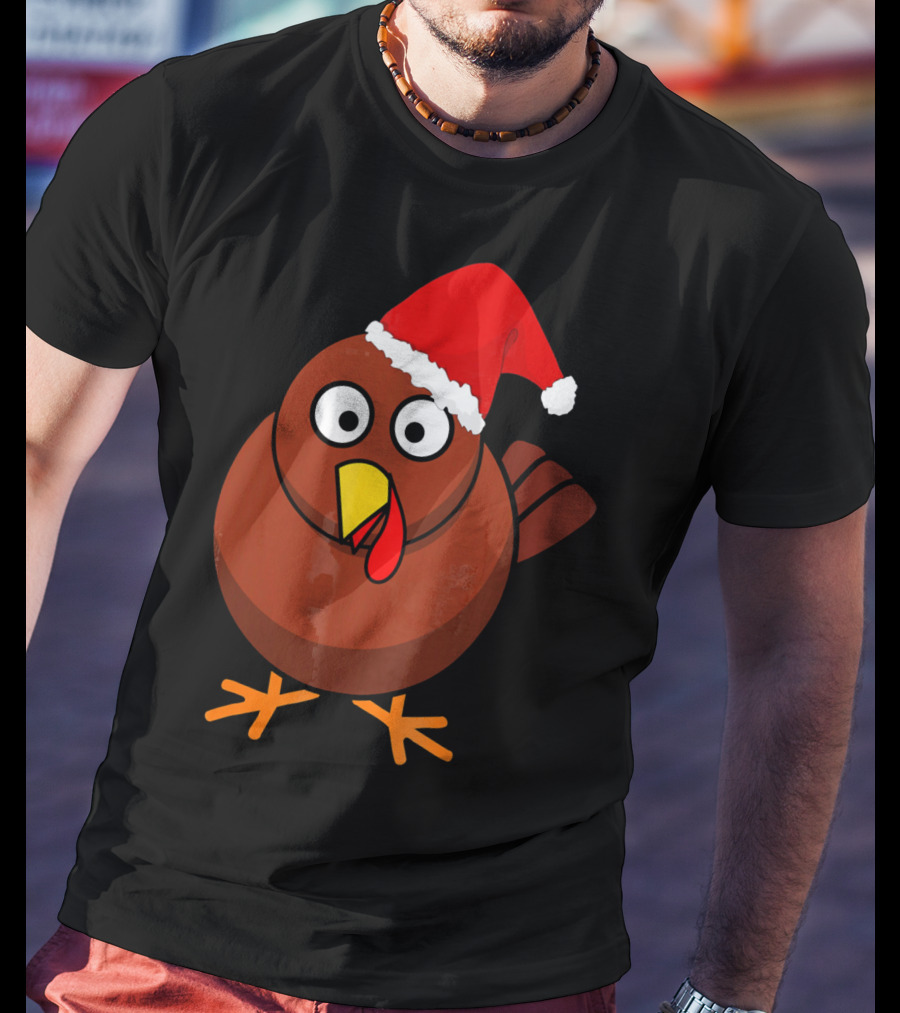 Funny Turkey Wearing A Santa Hat T-Shirt