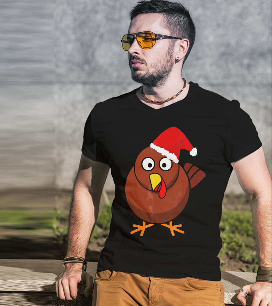 Funny Turkey Wearing A Santa Hat T-Shirt