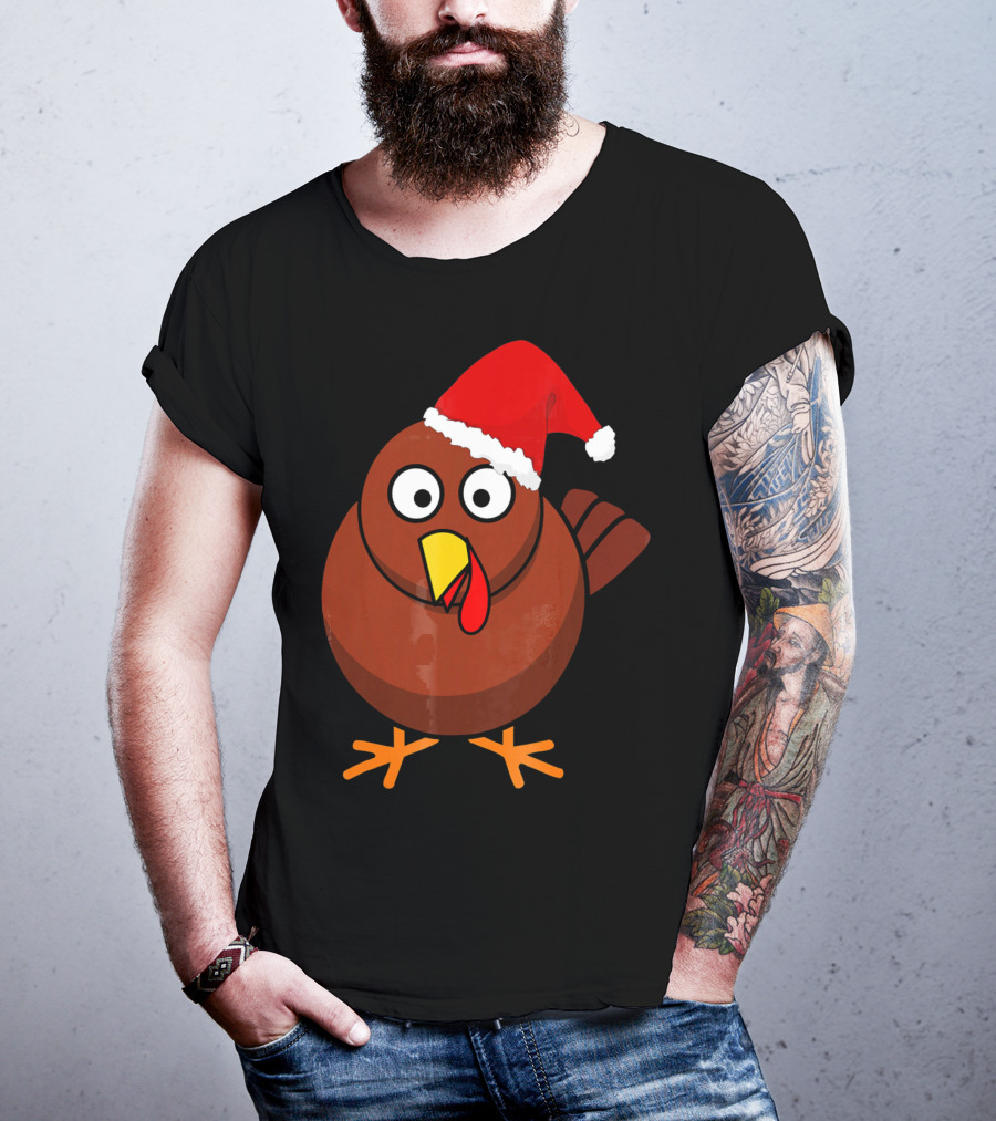 Funny Turkey Wearing A Santa Hat T-Shirt