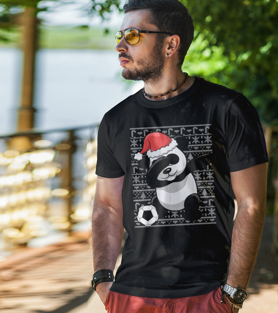 Christmas Dabbing Santa Panda Bear Soccer T-Shirt
