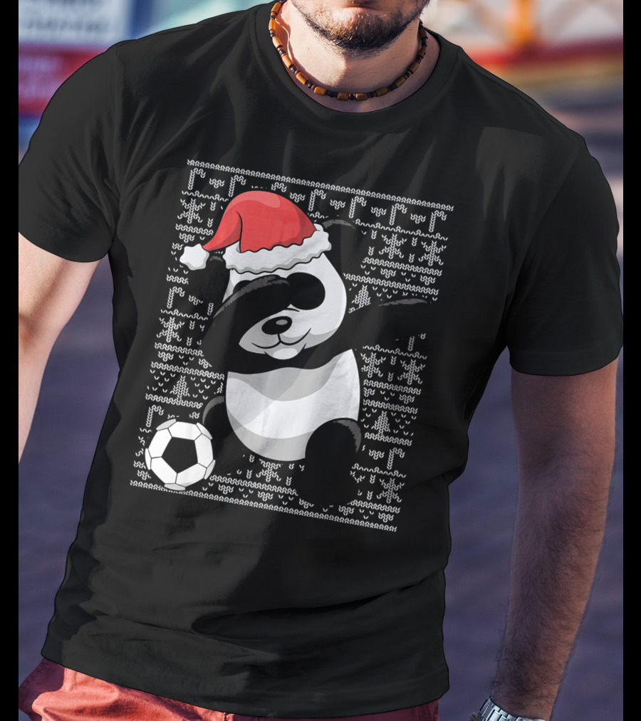 Christmas Dabbing Santa Panda Bear Soccer T-Shirt
