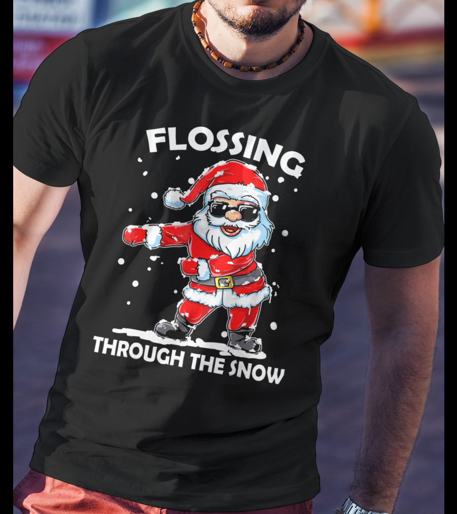 Flossing Through The Snow Santa Sunglasses Floss Dance T-Shirt