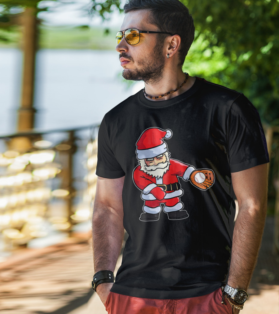 Baseball Santa Claus Flossing Dance Funny Ugly Holiday T-Shirt