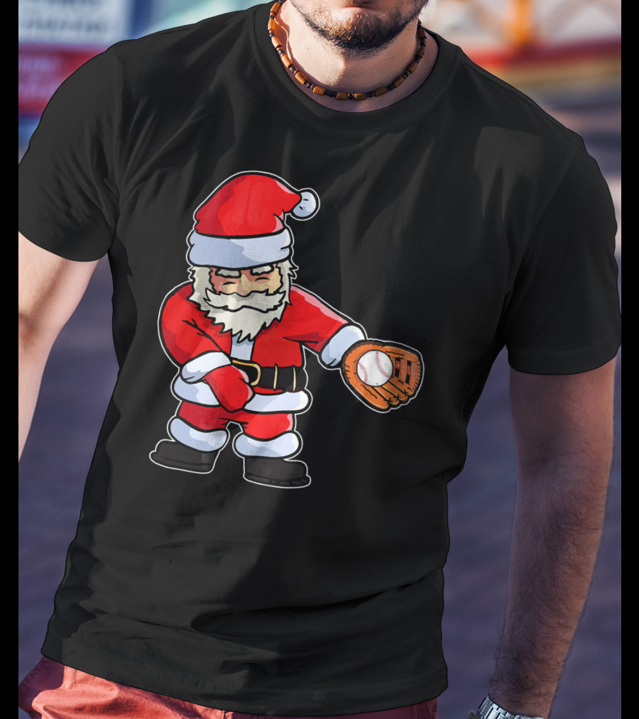 Baseball Santa Claus Flossing Dance Funny Ugly Holiday T-Shirt