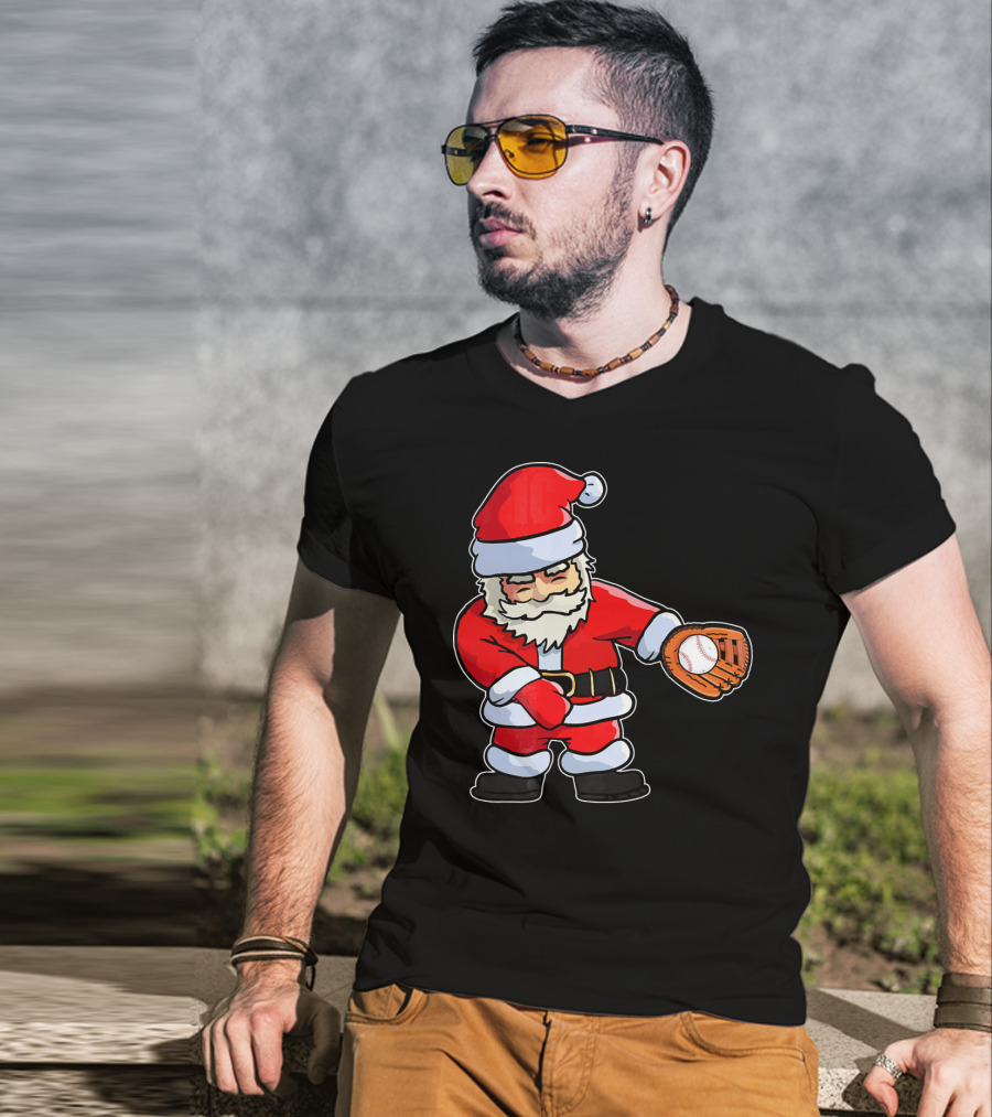 Baseball Santa Claus Flossing Dance Funny Ugly Holiday T-Shirt