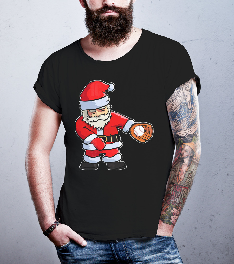 Baseball Santa Claus Flossing Dance Funny Ugly Holiday T-Shirt