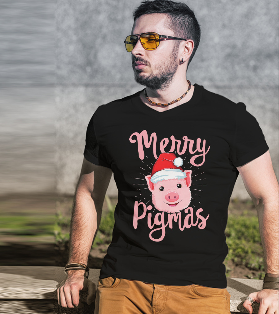 Merry Pigmas Pig Santa Hat T-Shirt