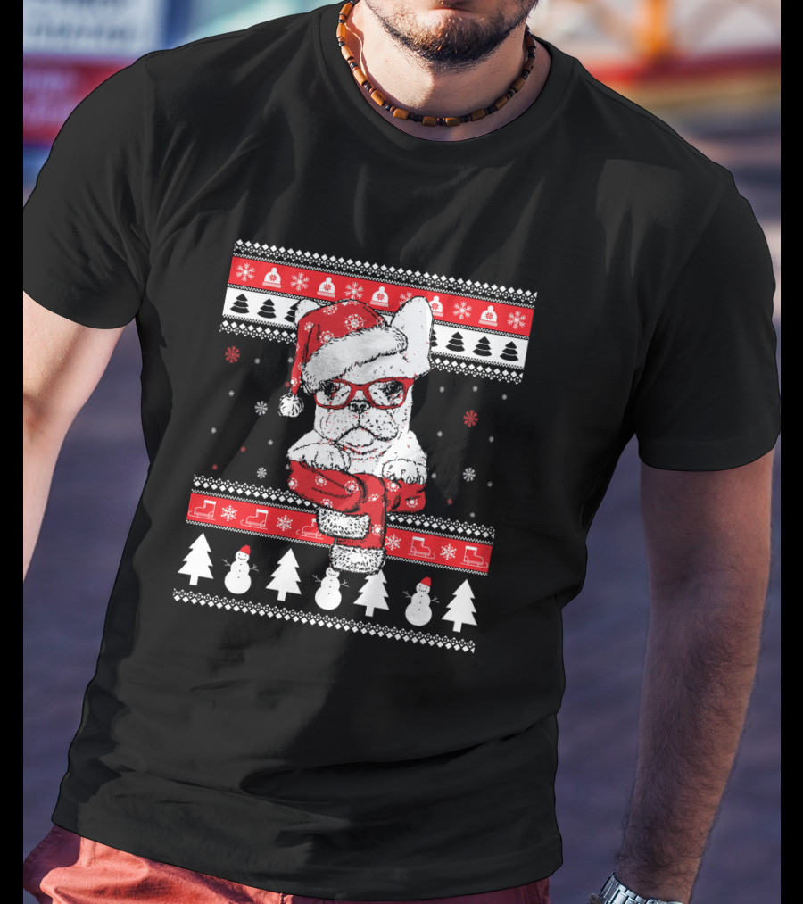Festive Santa Hat French Bulldog Christmas T-Shirt