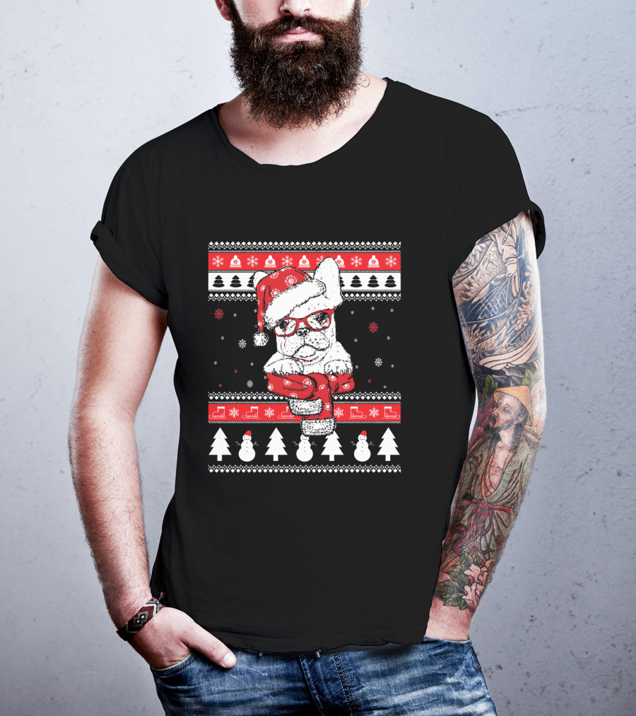 Festive Santa Hat French Bulldog Christmas T-Shirt