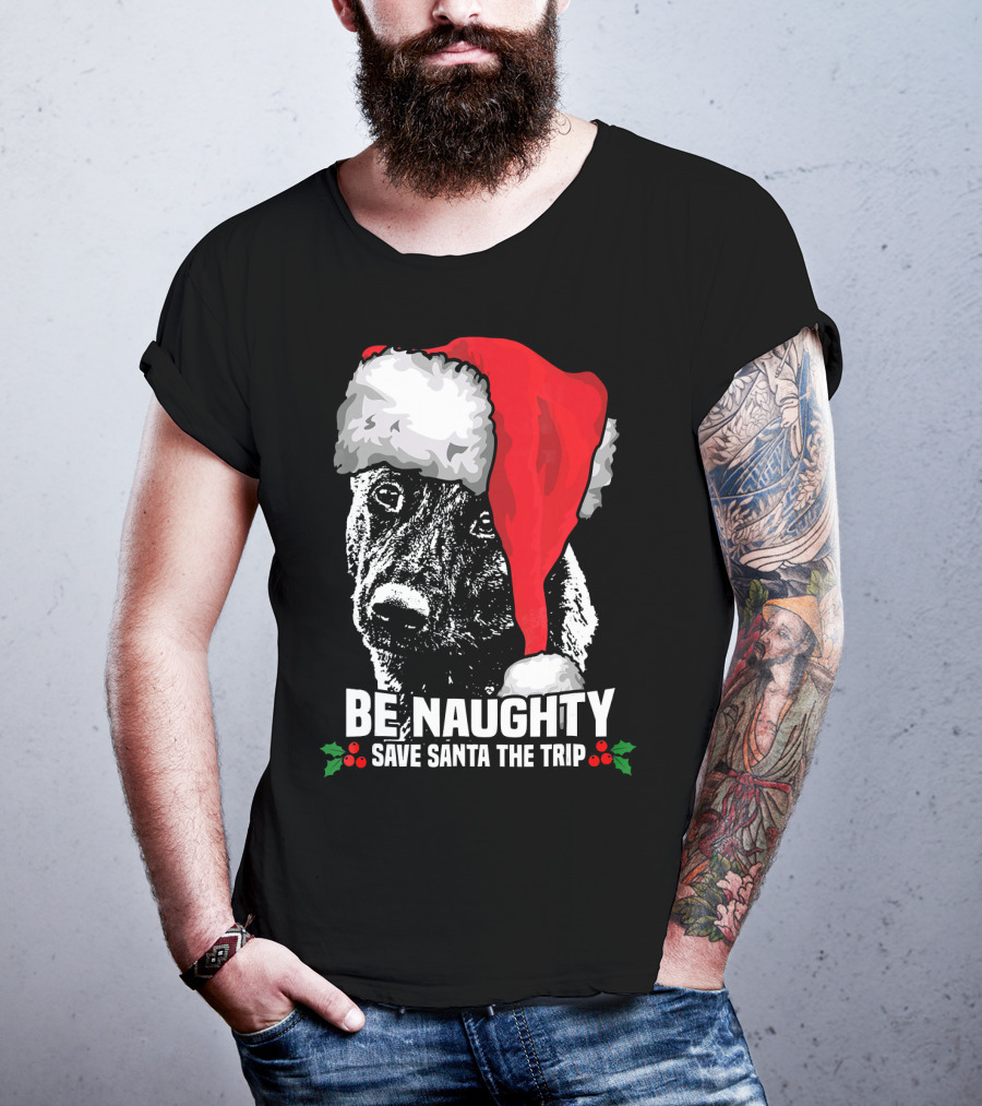 Be Naughty Save Santa The Trip Dutch Shepherd Christmas Santa Hat T-Shirt