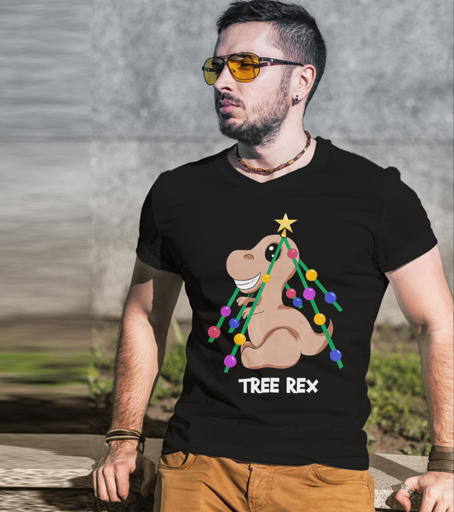 Tree Rex Christmas Dinosaur With Holiday Decoration T-Shirt