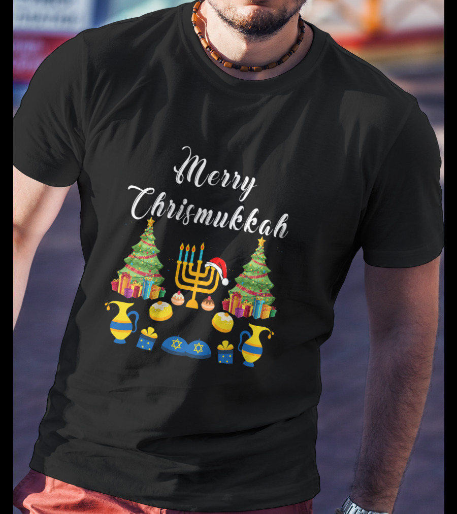 Merry Chrismukkah Menorah Christmas Trees Presents Star Of David T-Shirt