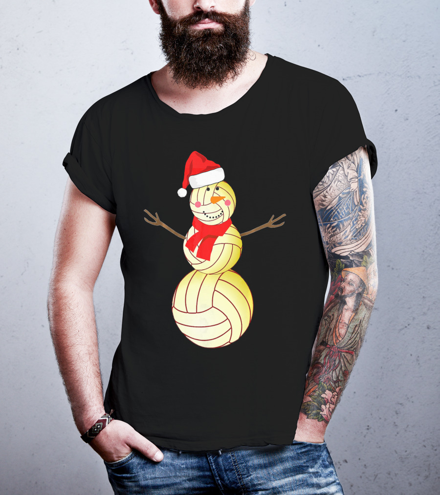 Funny Volleyball Snowman With Santa Hat And Scarf T-Shirt