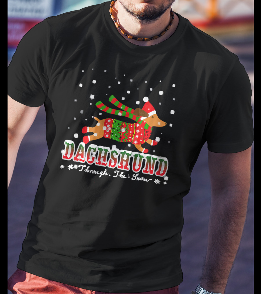 Dachshund Christmas Sweater Through The Snow Winter Holiday T-Shirt