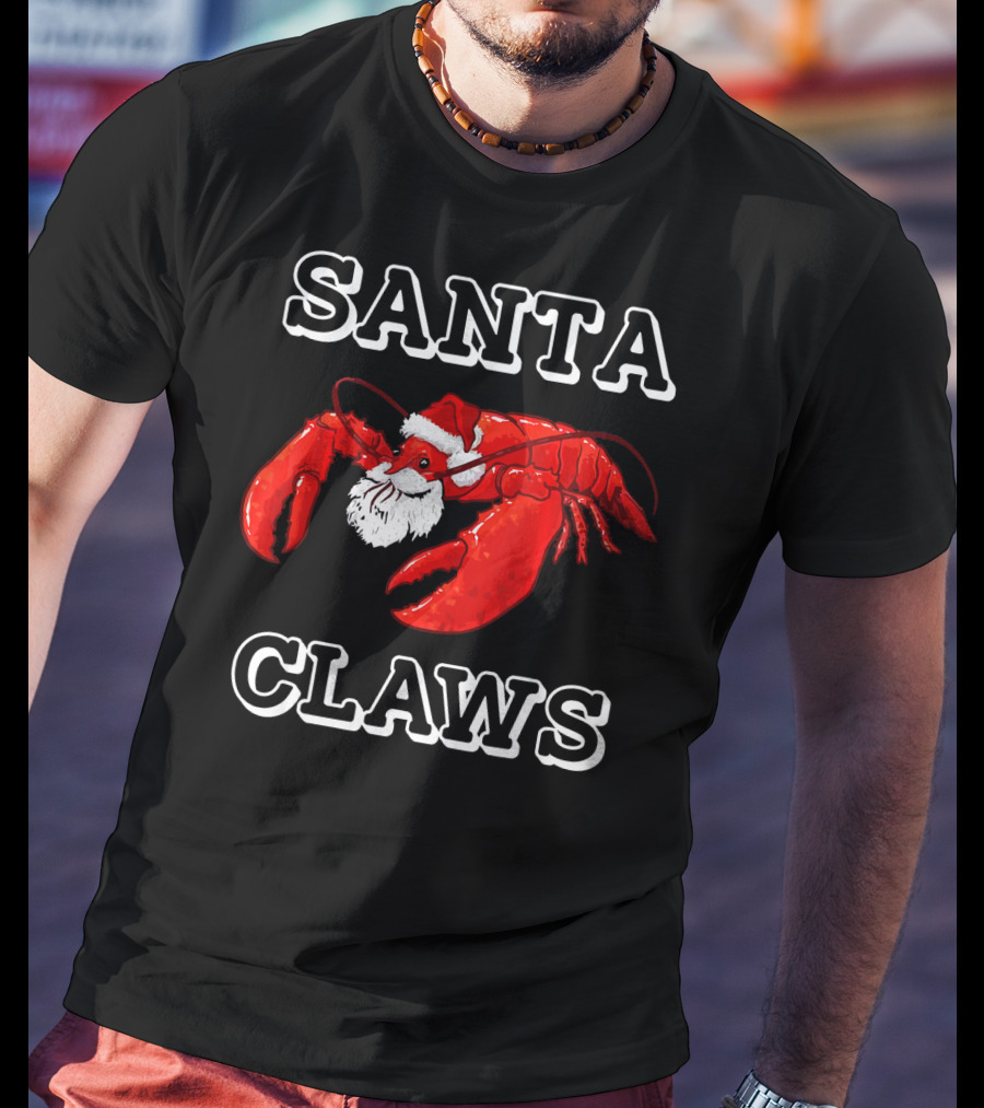 SANTA CLAWS Festive Lobster Santa Hat Christmas Humor T-Shirt