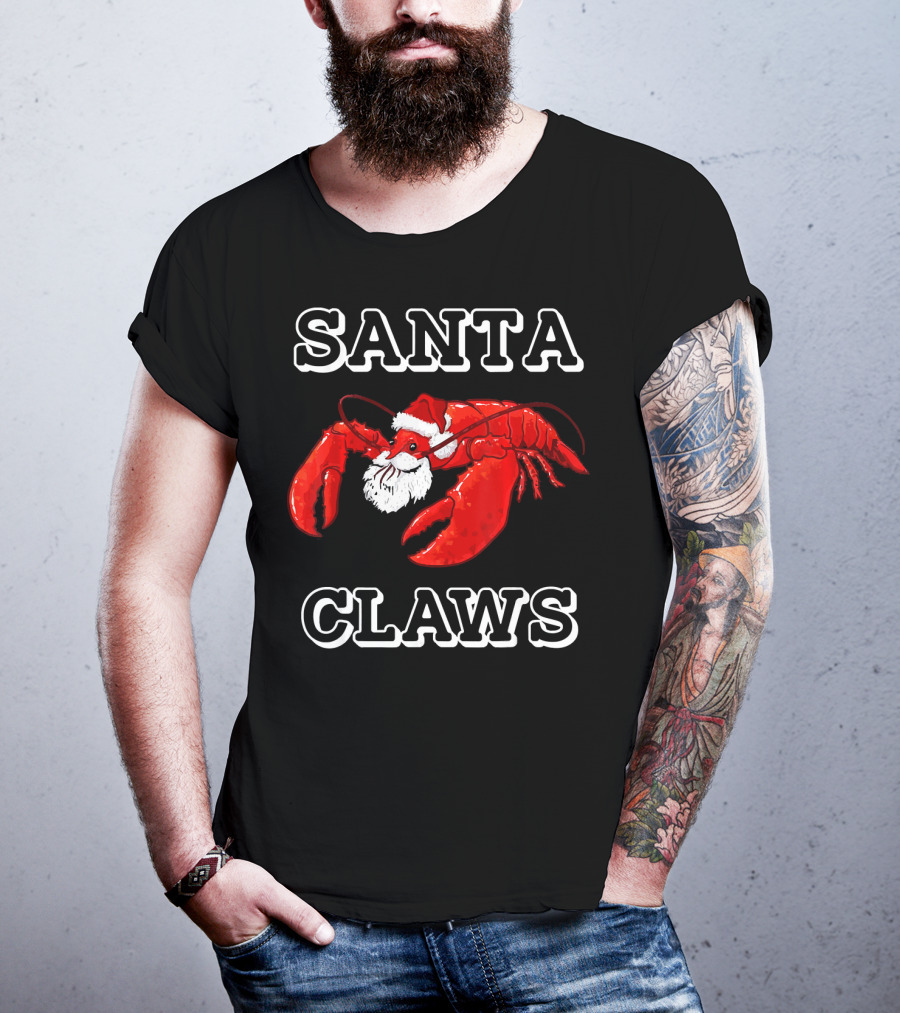 SANTA CLAWS Festive Lobster Santa Hat Christmas Humor T-Shirt