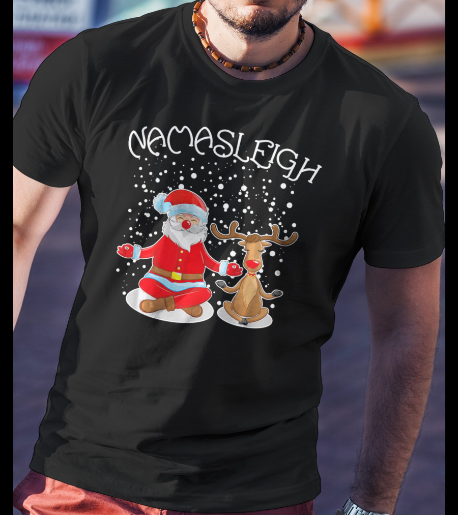 NamaSleigh Meditating Santa Rudolph Snowflakes T-Shirt