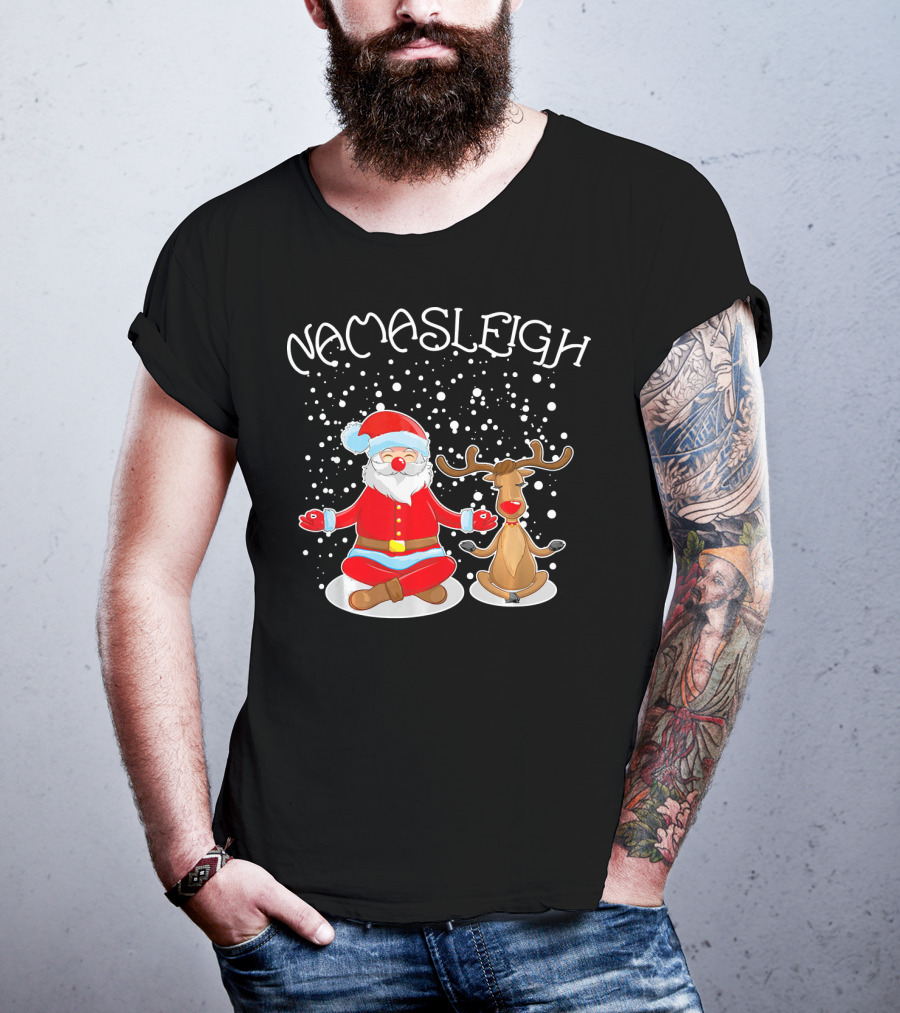 NamaSleigh Meditating Santa Rudolph Snowflakes T-Shirt