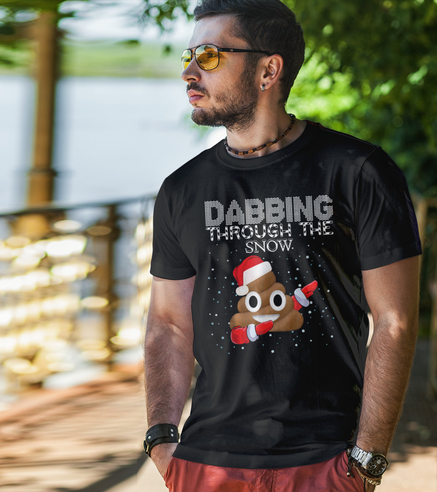 Dabbing Through The Snow Christmas Emoji Poop Santa Hat T-Shirt