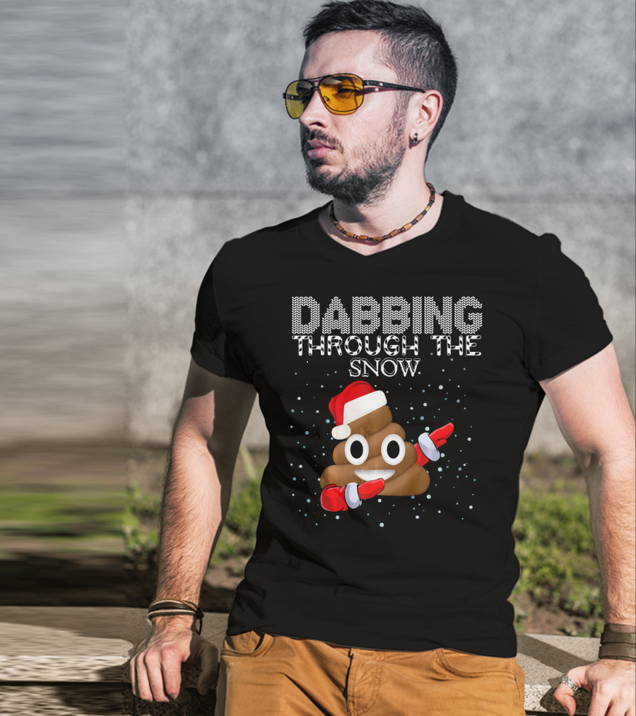 Dabbing Through The Snow Christmas Emoji Poop Santa Hat T-Shirt