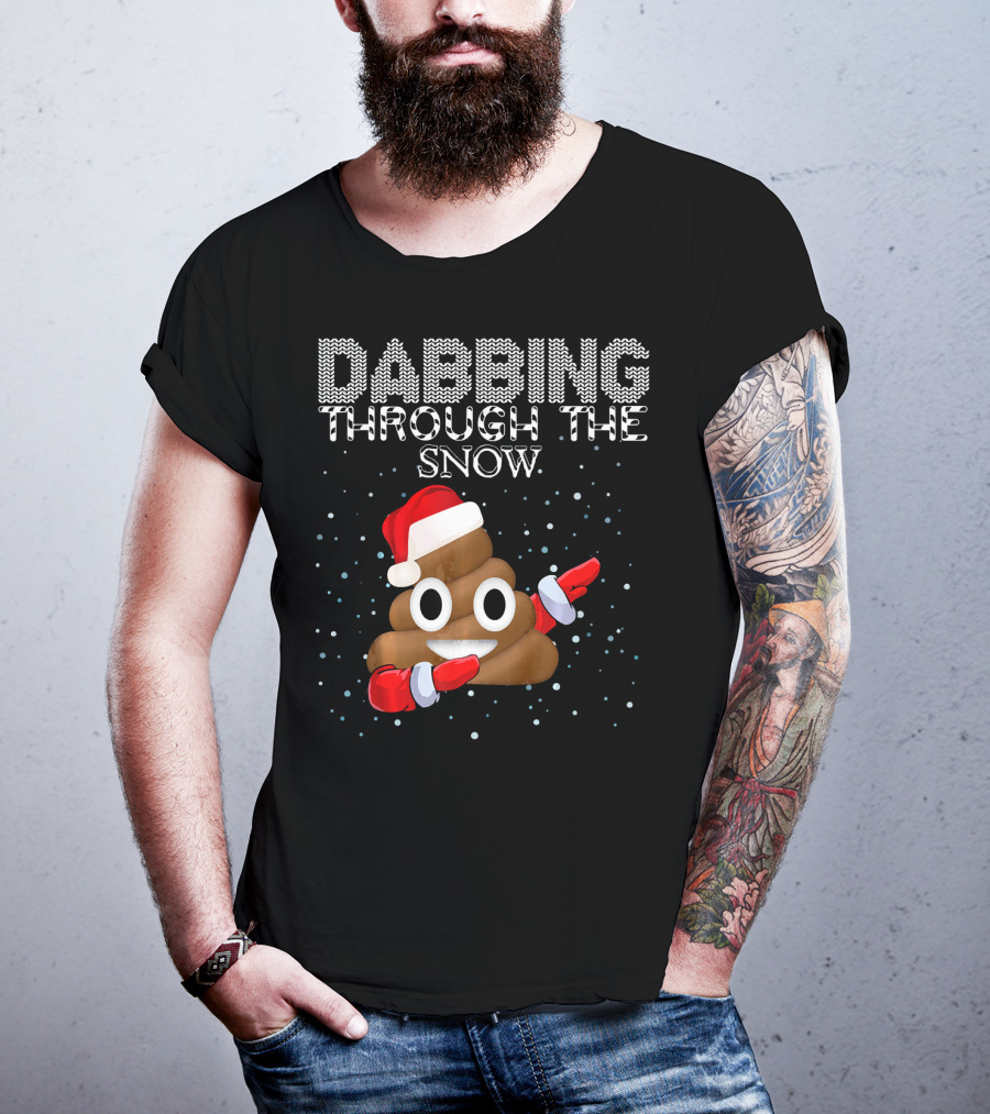 Dabbing Through The Snow Christmas Emoji Poop Santa Hat T-Shirt