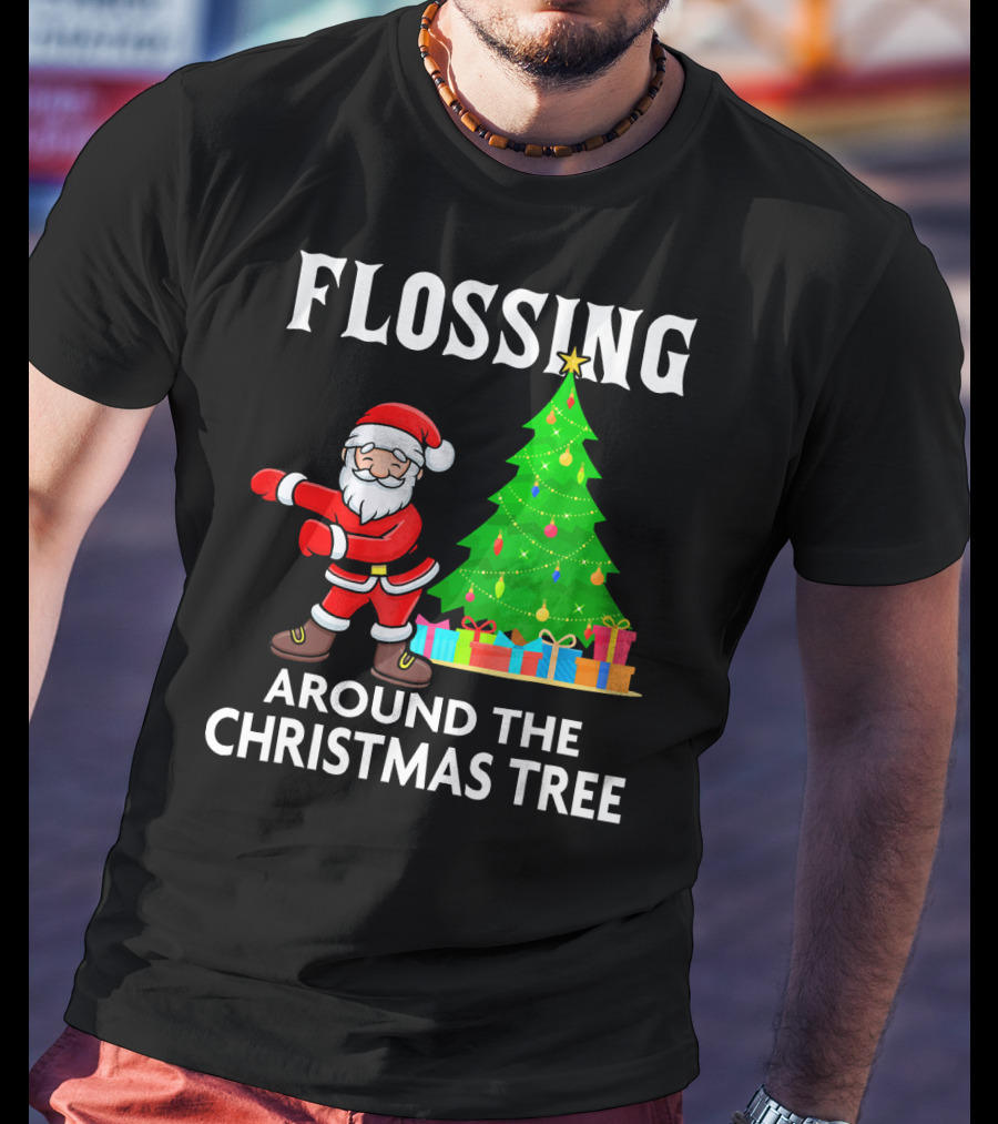 Flossing Santa Dancing Around The Christmas Tree With Presents T-Shirt