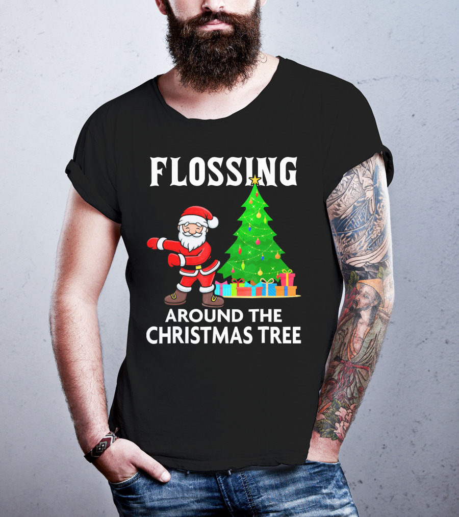 Flossing Santa Dancing Around The Christmas Tree With Presents T-Shirt