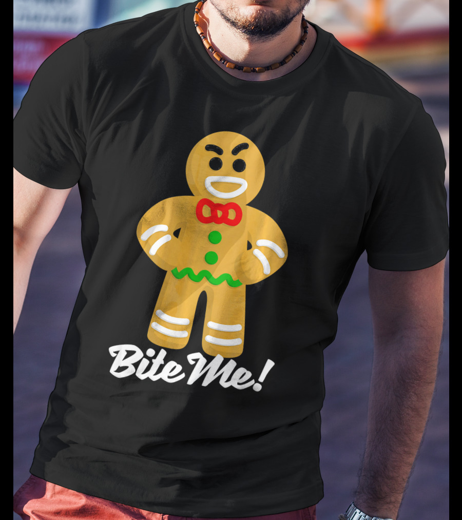 Funny Christmas Gingerbread Man Bite Me T-Shirt