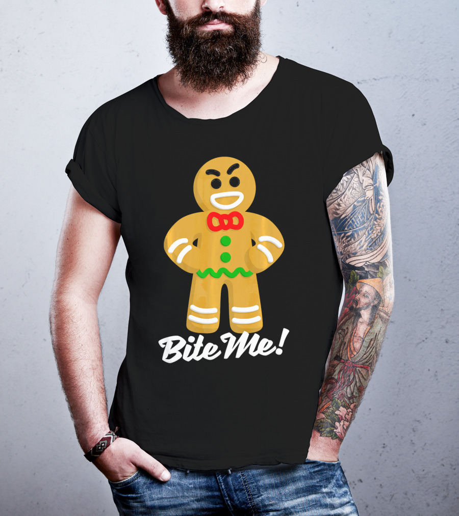 Funny Christmas Gingerbread Man Bite Me T-Shirt