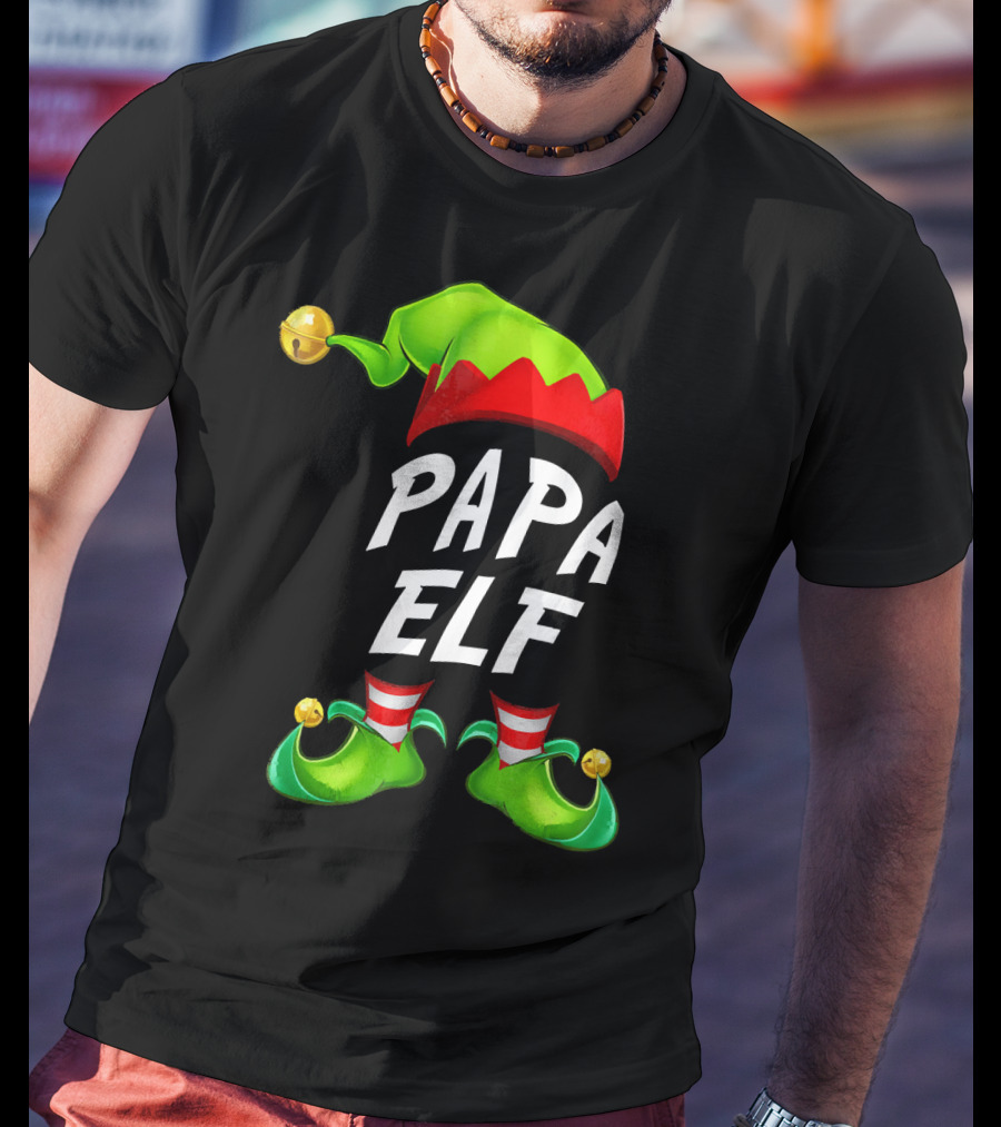 Christmas Papa Elf Green Hat And Shoes Funny Holiday Edition T-Shirt