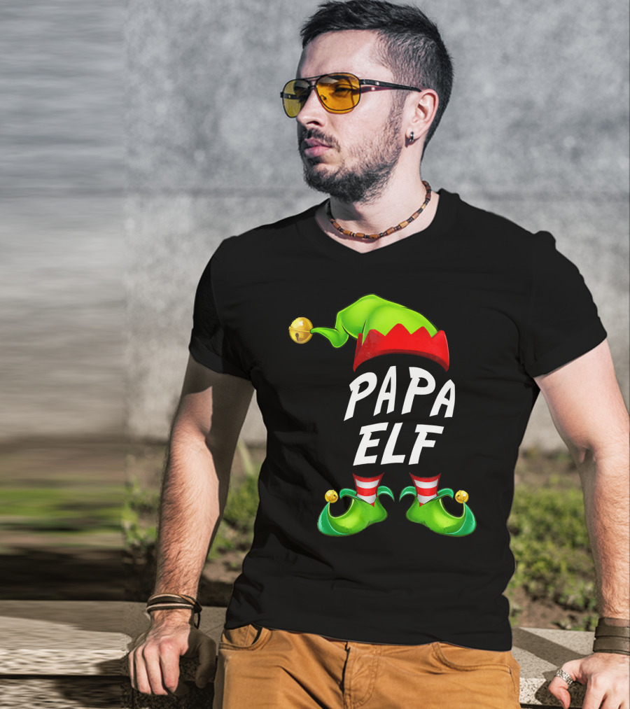 Christmas Papa Elf Green Hat And Shoes Funny Holiday Edition T-Shirt