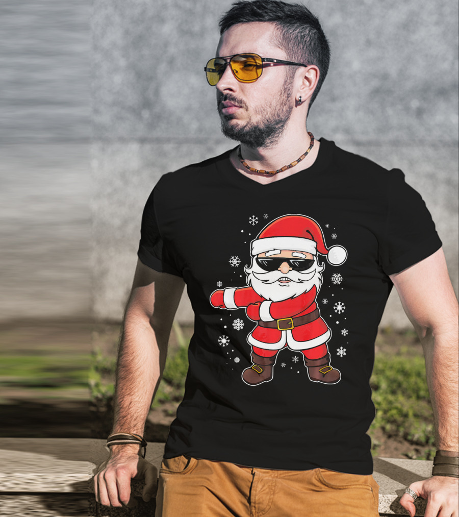 Santa Floss Dance With Snowflakes And Sunglasses T-Shirt