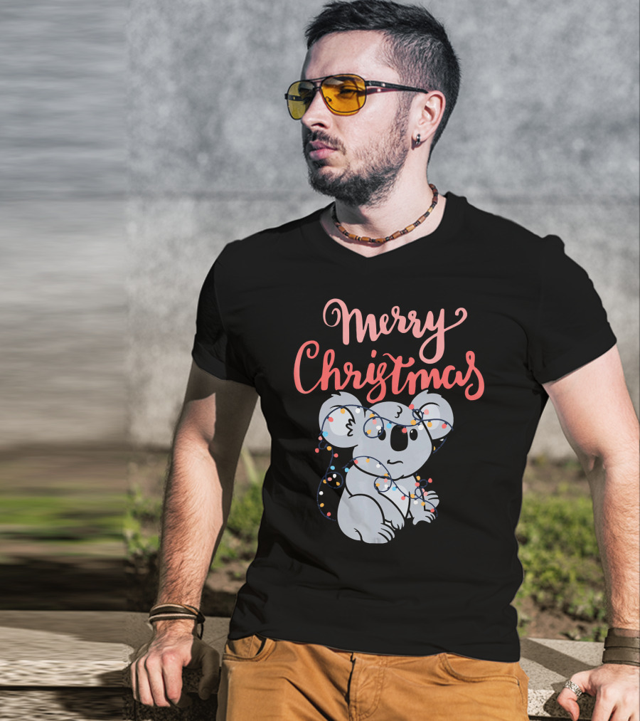 Merry Christmas Koala Bear With Holiday Lights T-Shirt