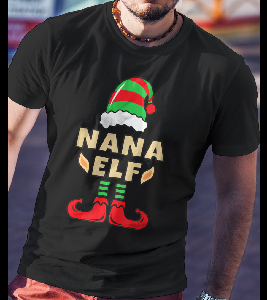 Nana Elf Christmas Hat Striped Shoes T-Shirt