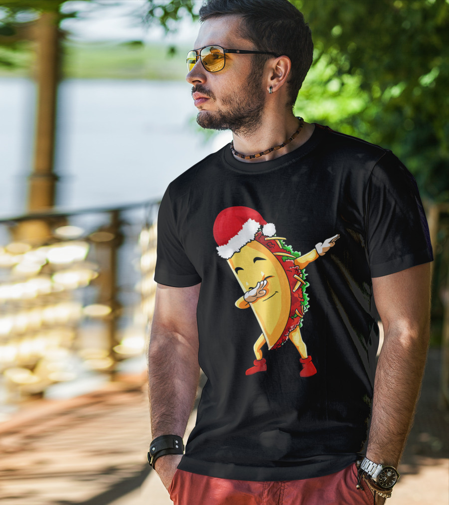 Dabbing Taco Santa Christmas Pajama Holiday Dance T-Shirt