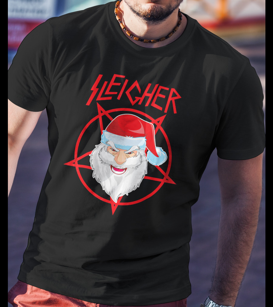 Sleigher Santa Claus Metal Christmas Coo Pentagram Santa Hat T-Shirt