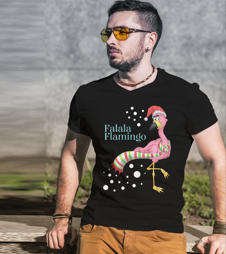 Falala Flamingo Santa Hat Christmas Holiday T-Shirt