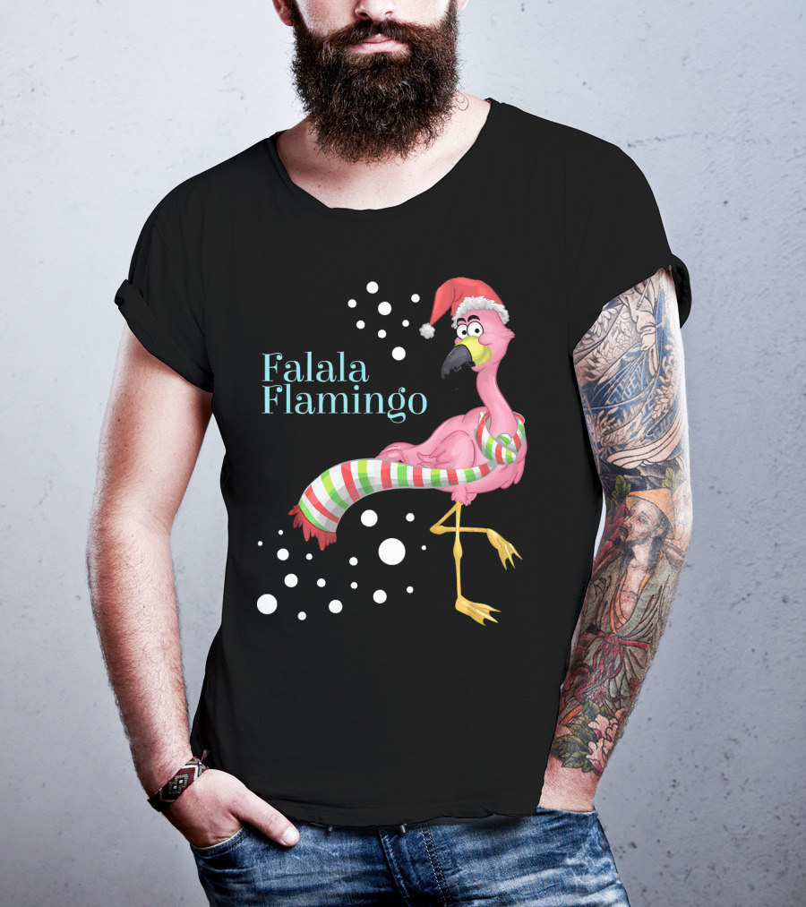Falala Flamingo Santa Hat Christmas Holiday T-Shirt