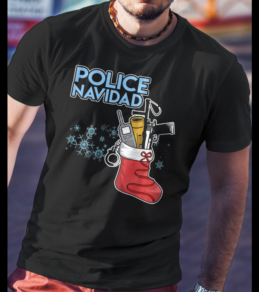Police Navidad Christmas Stocking With Law Enforcement Gear T-Shirt