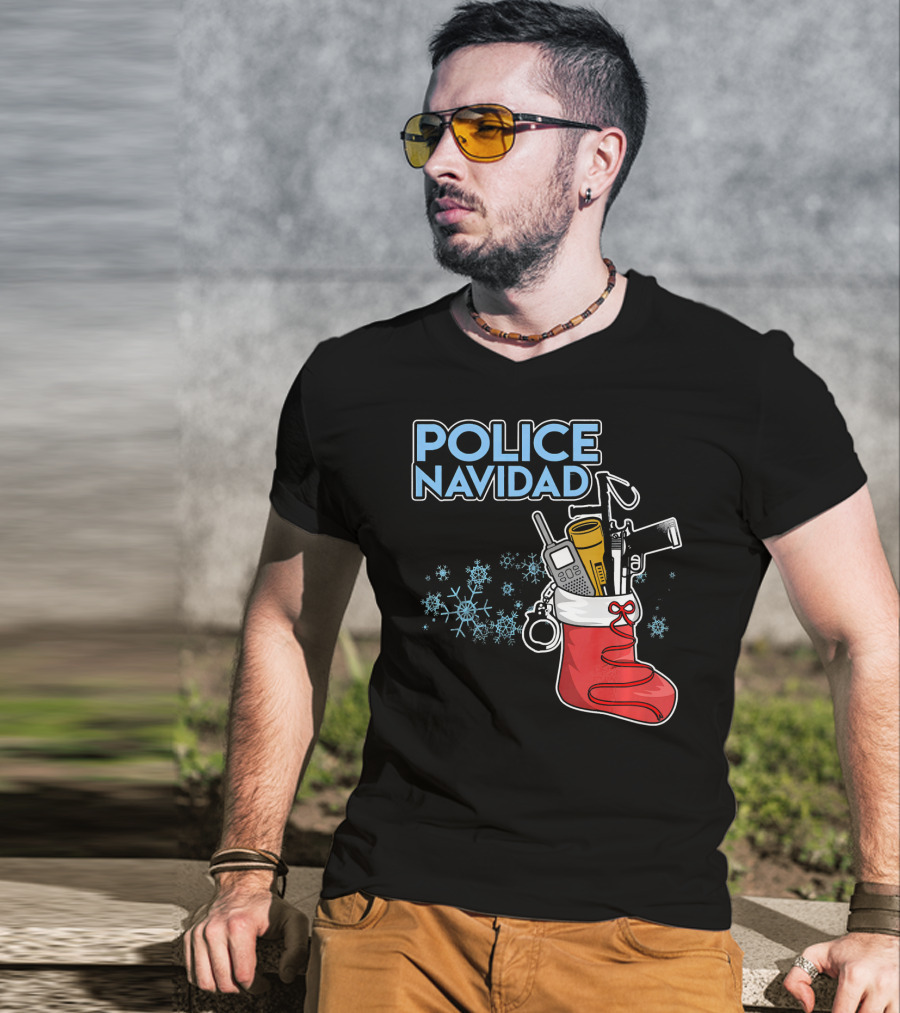 Police Navidad Christmas Stocking With Law Enforcement Gear T-Shirt