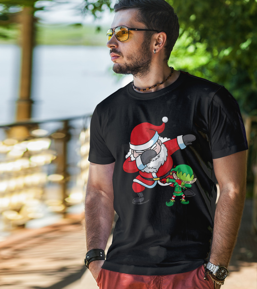 Christmas Boys Dabbing Santa Claus And Elf Dab Dan T-Shirt