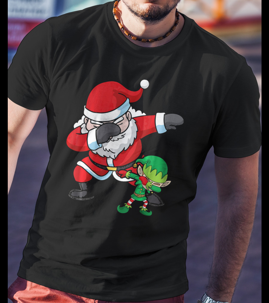 Christmas Boys Dabbing Santa Claus And Elf Dab Dan T-Shirt